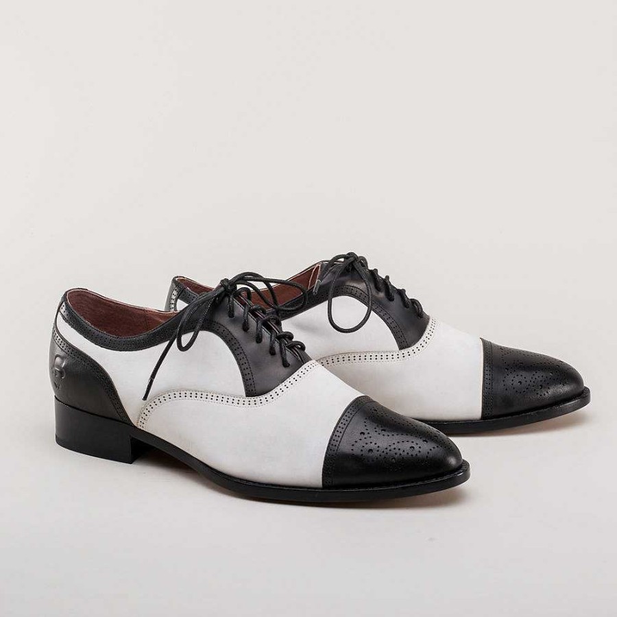 Maend American Duchess | Dandy Herre Vintage Cap Toe Oxfords (Sort/Hvid)