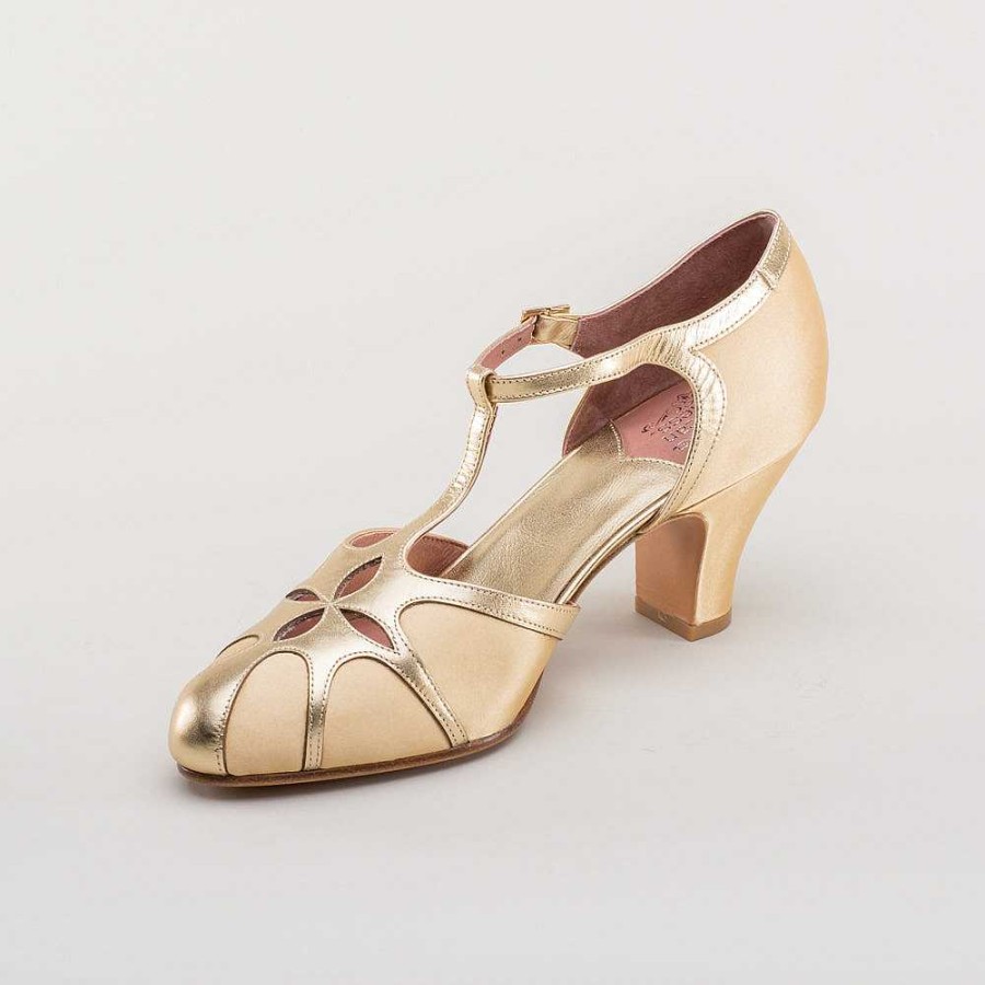 Kvinder American Duchess | Forudbestil Lilith Vintage Flapper T-Stropper Brede (Guld/Guld)