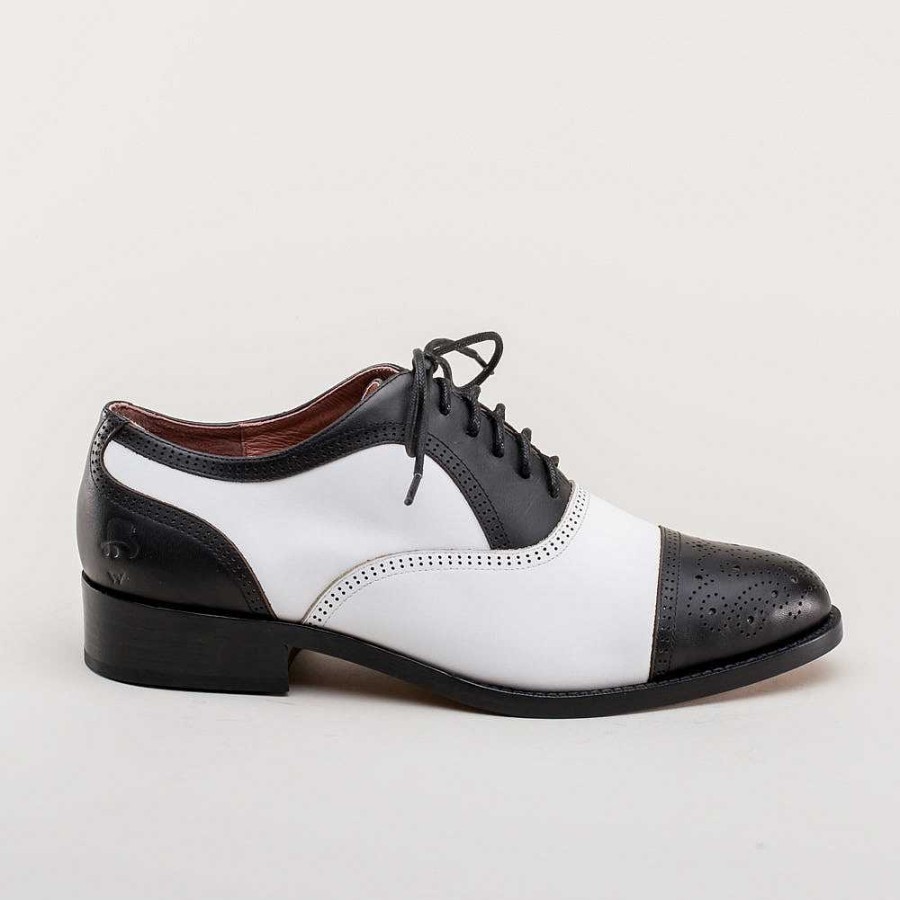 Kvinder American Duchess | Gladys Vintage Cap Toe Oxfords Til Kvinder (Sort/Hvid)