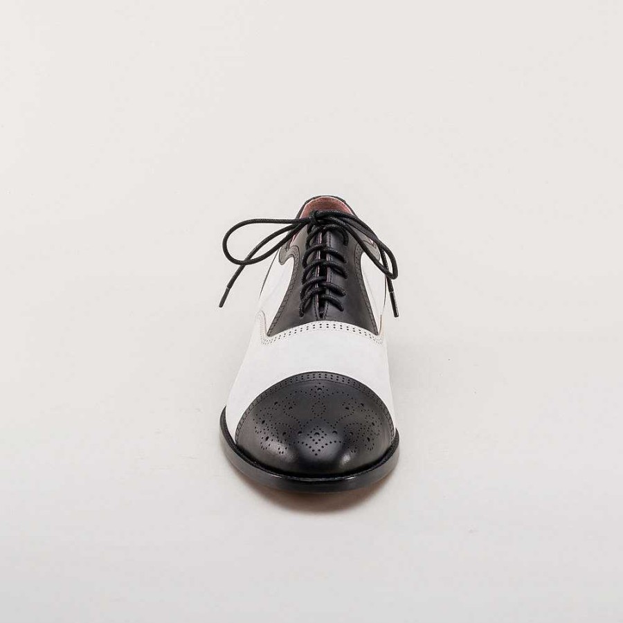 Maend American Duchess | Dandy Herre Vintage Cap Toe Oxfords (Sort/Hvid)